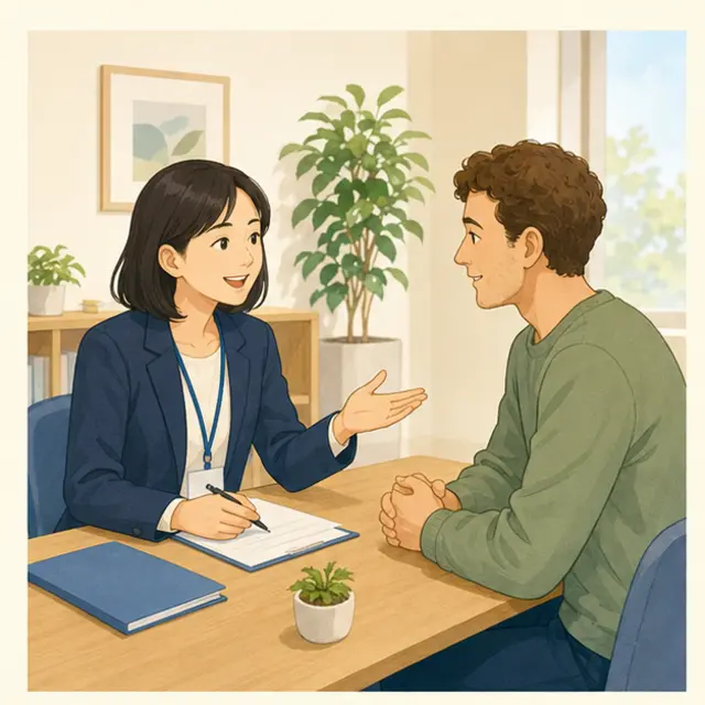 相談員と対面で話している様子