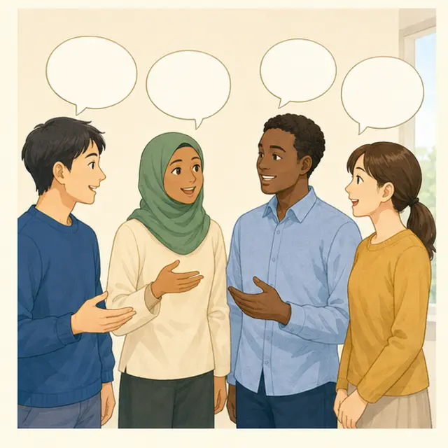さまざまな国の人が会話している様子