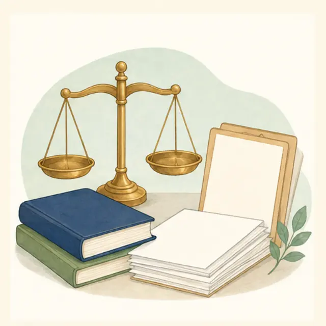 法律相談を表す天秤と書類